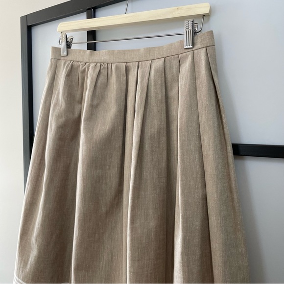 Vintage A-Line Pleated Cream & White Linen Blend Skirt Made In England - Picture 5 of 11